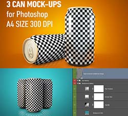 易拉罐品牌展示模型(3种类型)：3 Realistic Can Mockups for PS